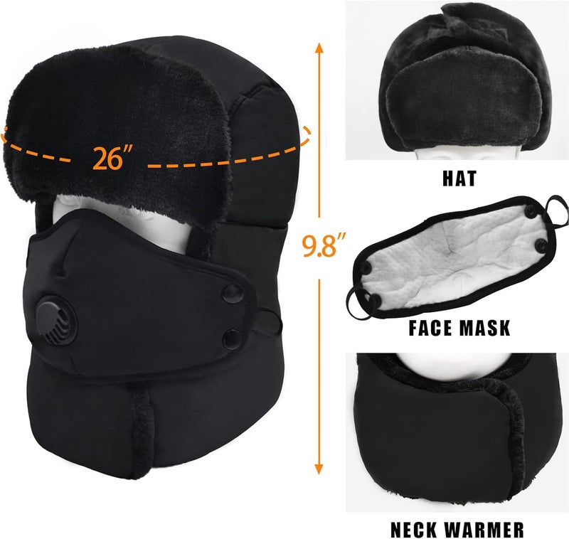 Outrip Winter Trapper Hat for Men & Women, Trooper Hunting Russian Fur Hat with Ear Flap & Mask Aviator Ushanka for Cold Weather - Image 3